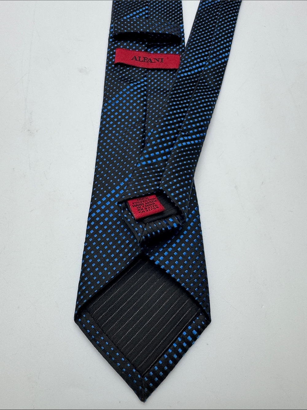 Alfani Black Tie with Blue Micro-Check Pattern #0086